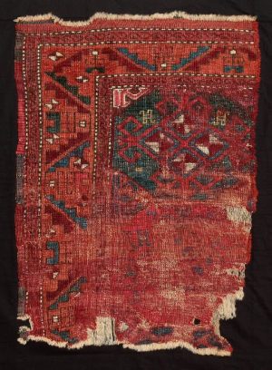 Pile fragment with octagonal guls. Eastern Anatolia circa 1700. Size 127 x 101 cm (50 x 40 inches). Exhibitor Alberto Levi