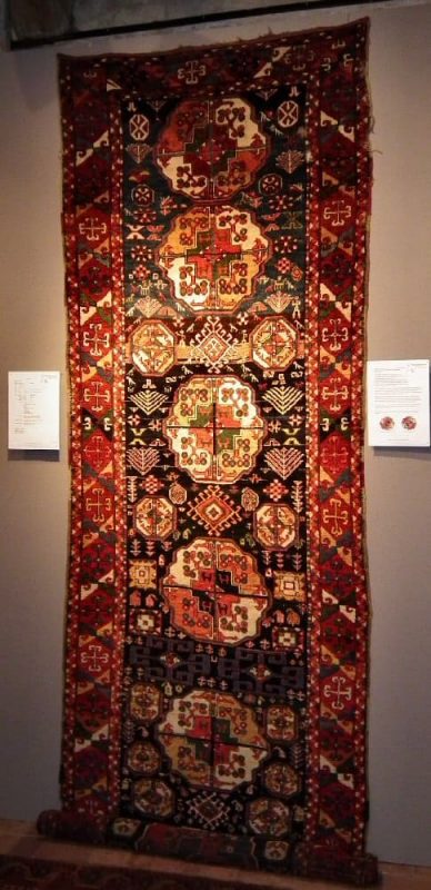 Shahsevan long rug, earlier than 1800. Exhibitor Foumani Persian Gallery.