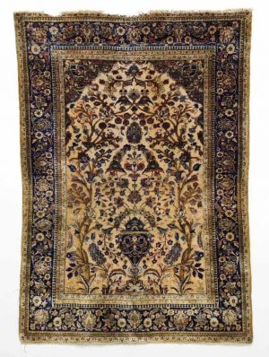 Antique Keshan full silk souf, Persia. Niche design with flower vase in relief. C. 1900. 144 x 100 cm. Est. 2000.- Euro