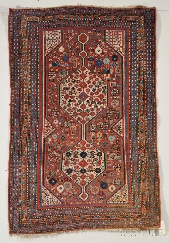 Lot 18  Qashqai Rug, Southwest Persia, early 20th century, 6 ft. 2 in. x 4 ft.  Estimate ,200-1,500