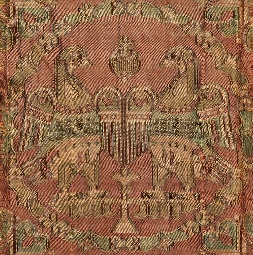 138Detail A FINE SOGDIAN SILK LAMPAS TEXTILE FRAGMENT, CENTRAL ASIA, 8TH/9TH CENTURY
