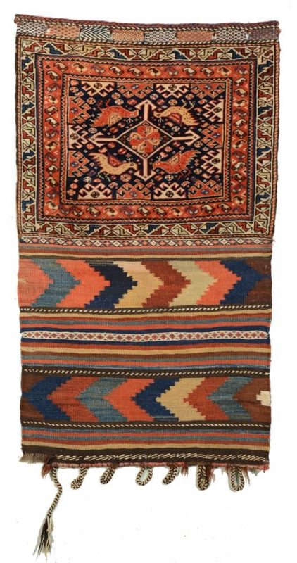 Khampseh Bag, Persia, circa 1900; 3 foot 6 inches x 2 foot 1 inch, est.: ,000-3,000. From the Collection of James Opie