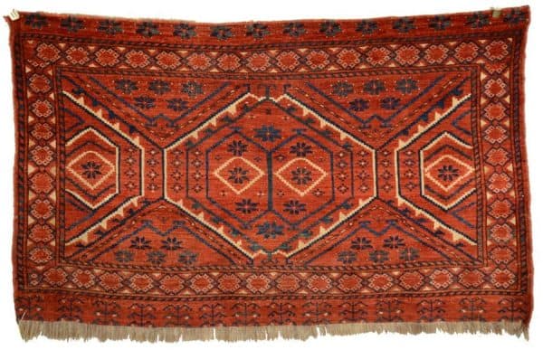 Ersare Tent Bag (Chuval) Front Panel, Middle Amu Darya, Turkmenistan, mid 19th century; 2 foot 11 inches x 4 foot 8 inches; est.: ,000-12,000. From the Collection of Erik Risman