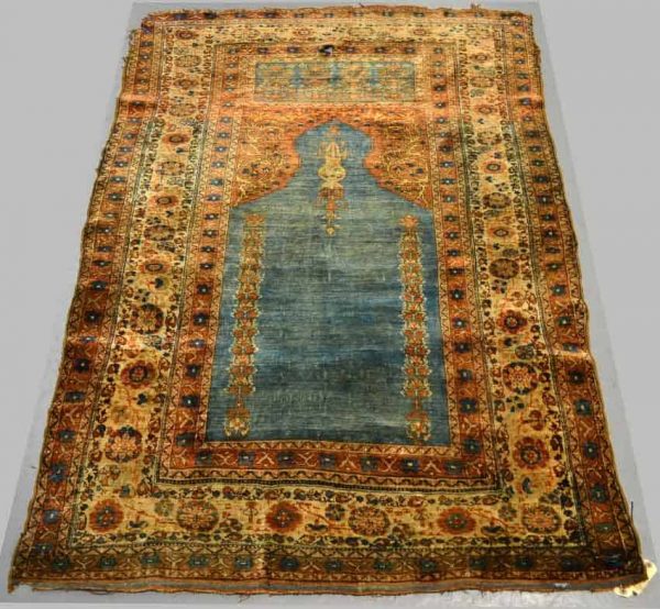 Lot 1540, a Heriz silk prayer rug, north west Persia, late 19th century, 5ft. 10in. x 3ft. 11in. 1.78m. x 1.20m. Estimate: £2500-3000