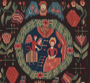 Detail of lot 1717. CARRIAGE CUSHION. Tapestry weave. 52 x 96,5 cm. Scania, first half of the 19th century. Estimate 661 - 771 EUR