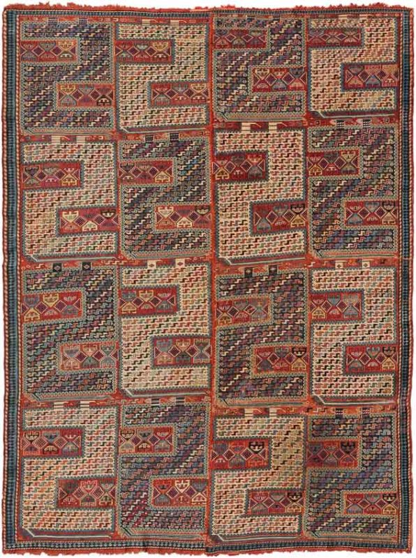 Lot 613. Caucasian Sileh soumak circa 1880. Size 200x260 cm. Estimate EUR 3,750 - 4,170
