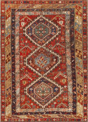 Antique Caucasian Shirvan Animal Design Area Rug