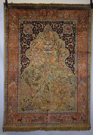Tabriz silk and gold coloured metal thread souf rug