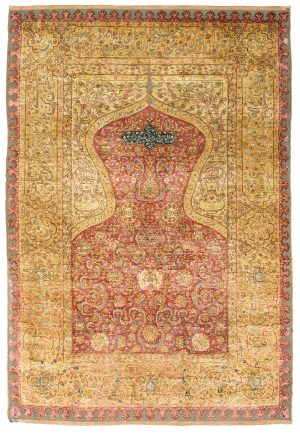 A SILK AND METAL-THREAD KOUM KAPI PRAYER RUG