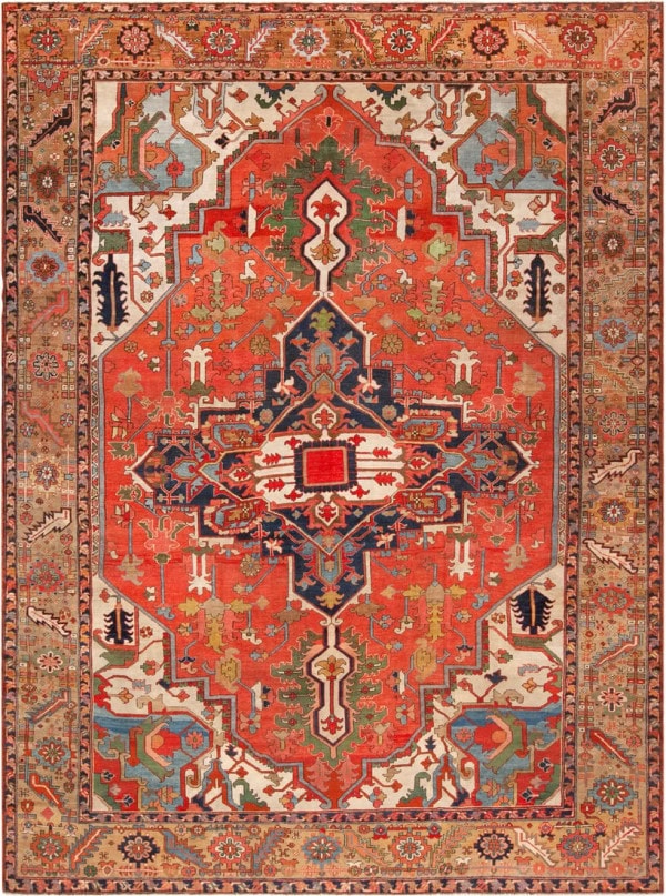 Antique Persian Heriz Serapi Rug 13 ft 8 in x 10 ft 5 in (4.17 m x 3.17 m)