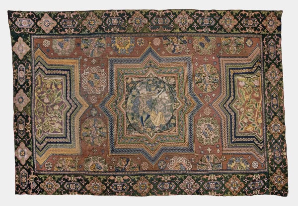 Needlepoint table rug in wool
