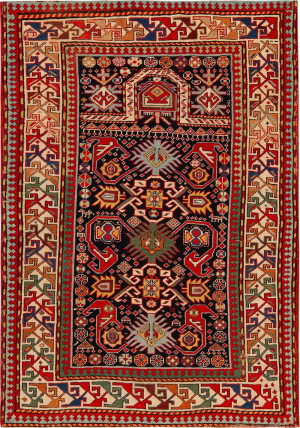 Rare Akstafa Caucasian Dragon Elements With The Prayer Desig 5 ft x 3 ft 6 in (1.52 m x 1.06 m)