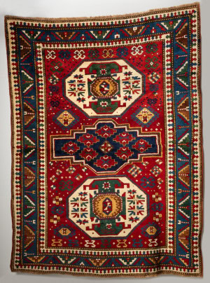 A Fine Antique Triple Medallion Kazak Cira 1890