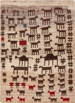Vintage Persian Tribal Gabbeh Animal Figure Rug 4 ft 9 in x 3 ft 6 in (1.45 m x 1.07 m)