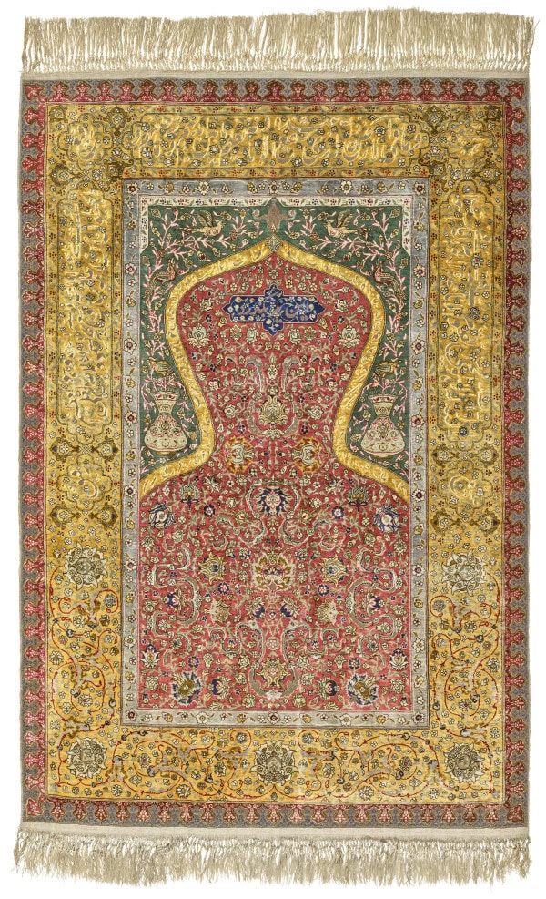A SILK AND METAL-THREAD KOUM KAPI PRAYER RUG, ISTANBUL, TURKEY, CIRCA 1910 | Christie's